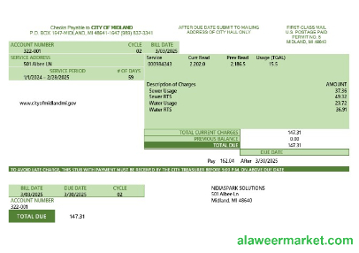 USA Michigan water business utility bill template in Word and PDF formats