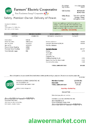 USA Ohio Farmer_s Electric Cooperative business utility bill template in Word an PDF formats