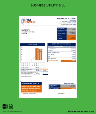 Avustralya ERM Power Elektrik proof of address İşletme Fatura Fatura