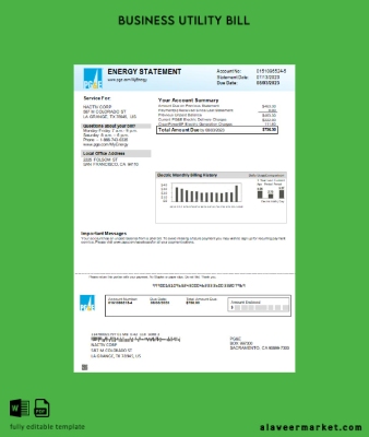 California PG&E Elektrik Fatura İşletme Fatura