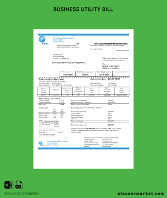 Kimlik Kartı Power & Light Şirket (FPL) Elektrik Fatura İşletme Fatura