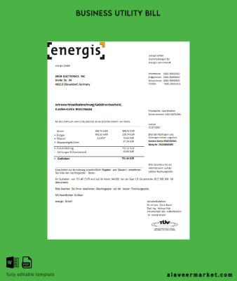 Almanya Energis Fatura İşletme Fatura