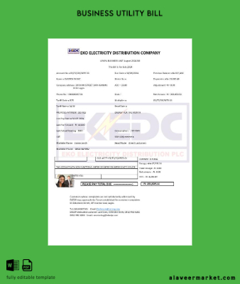 Nijerya Eko Elektrik Distribution Şirket (EKEDC) İşletme Fatura Fatura