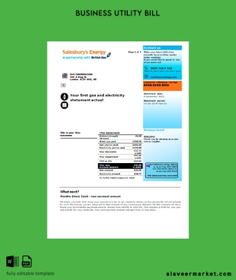 Sainsbury- Energy (British Gaz İşletme Fatura Fatura page 1