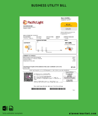 Singapur Pacific Light Elektrik İşletme Fatura Fatura
