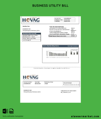 Suriye HOVAG Şirket Elektrik İşletme Fatura Fatura Şablon in Word and PDF formats