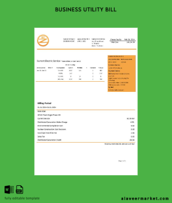 Tacikistan Barqi Tojik Şirket Elektrik İşletme Fatura Fatura Şablon in Word and PDF formats