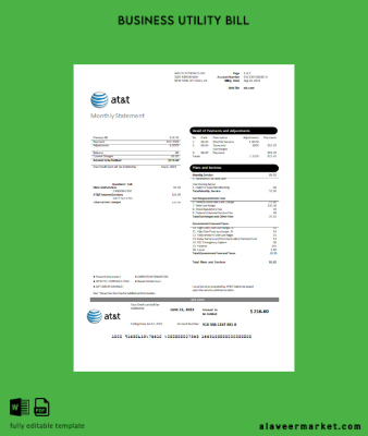 Texas AT&T telecommunications Fatura İşletme Fatura page 1