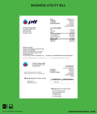 Tayland PTT Gaz İşletme Fatura Fatura