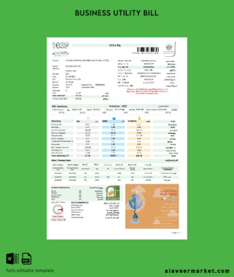 UAE Abu Dhabi Distribution Co. İşletme Fatura Fatura