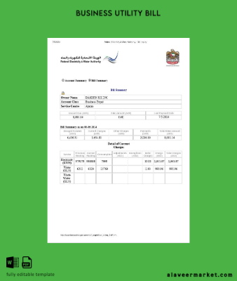 UAE Dubai Federal Elektrik & Su Authority Elektrik Su İşletme Fatura Fatura