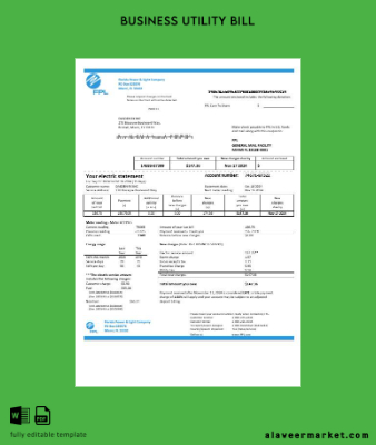 USA Kimlik Kartı Power & Light Şirket (FPL) Elektrik İşletme Fatura Fatura