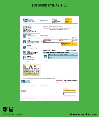 USA LA DWP İşletme Fatura Fatura Şablon in Word and PDF formats