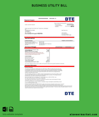 USA Michigan DTE Energy İşletme Fatura Fatura