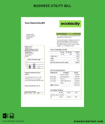 United Kingdom Ecotricity Elektrik İşletme Fatura Fatura