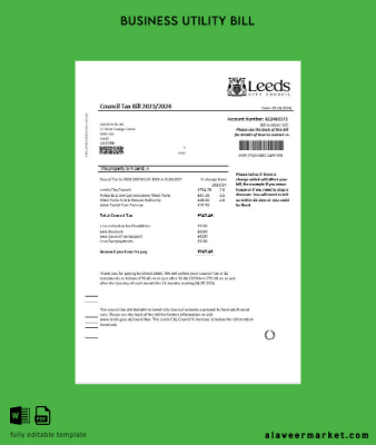 United Kingdom Leeds City Council tax İşletme Fatura Fatura