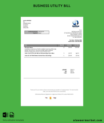 United Kingdom MJ Electrical proof of address İşletme Fatura Fatura