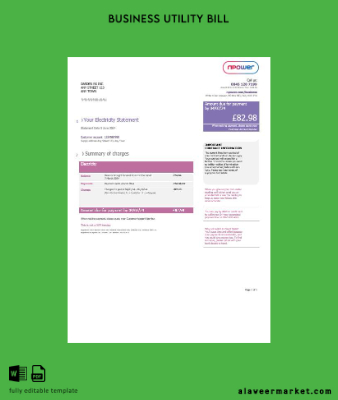 United Kingdom Npower İşletme Fatura Fatura 2 page