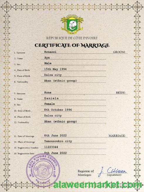C_te d_Ivoire marriage certificate PSD template