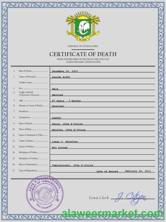 C_te d_Ivoire vital record death certificate PSD template