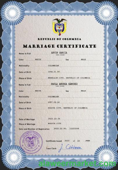 Colombia marriage certificate psd