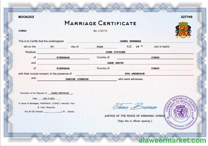 Congo marriage certificate