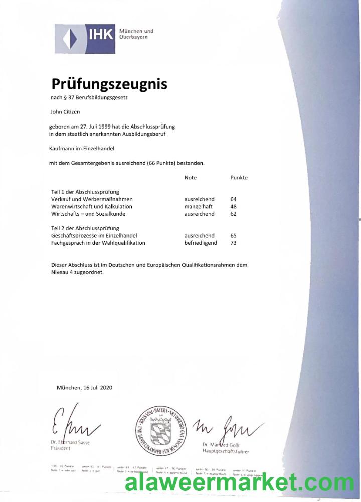 Germany IHK Munich examination certificate Word and PDF template