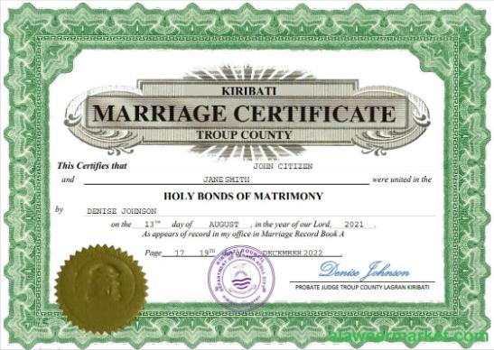Kiribati marriage certificate Word and PDF template