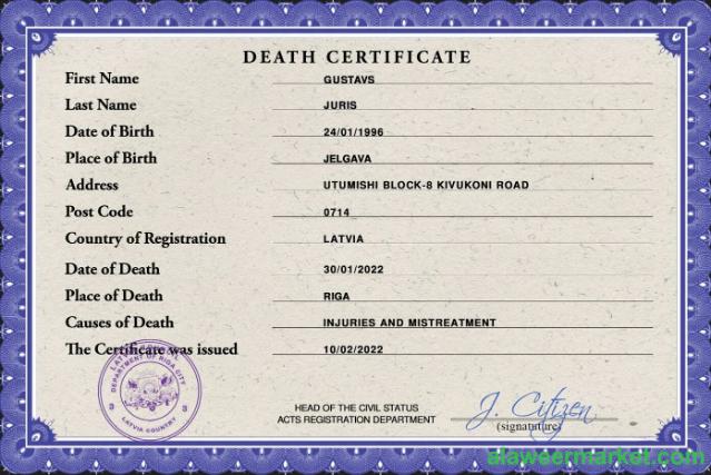Latvia death certificate PSD template