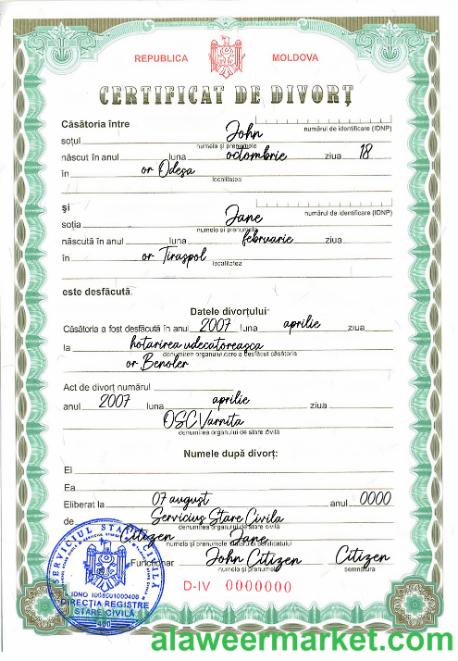 MOLDOVA divorce certificate