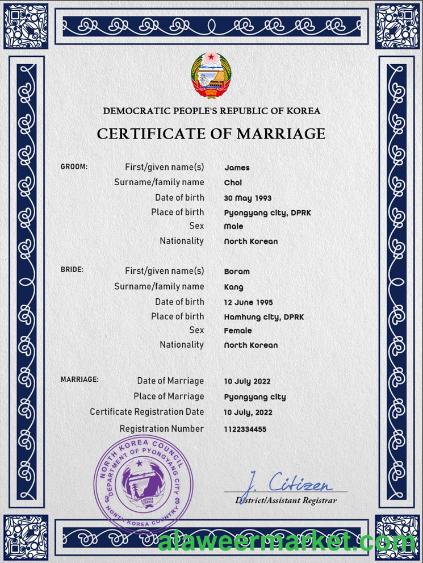 North Korea marriage certificate PSD template