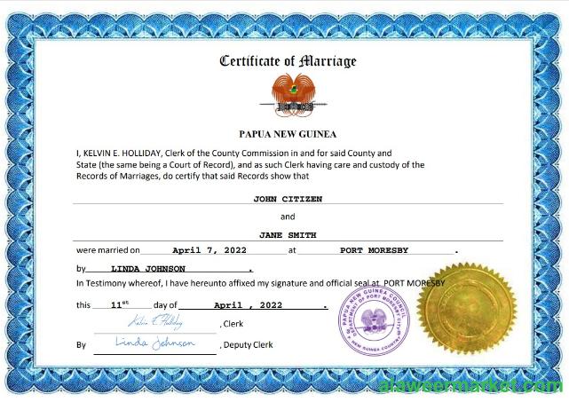 Papua New Guinea marriage certificate Word and PDF template