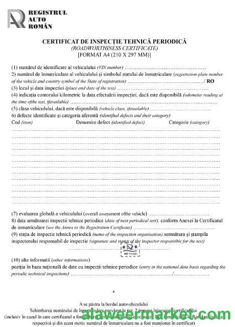 Romania Registrul Auto Rom_n Periodic technical inspection certificate (roadworthiness certificate) scr