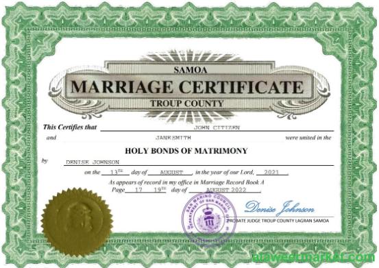 Samoa marriage certificate Word and PDF template