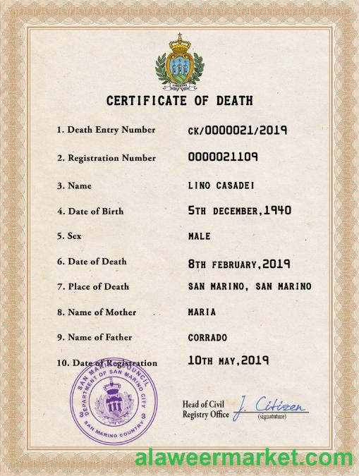 Samoa vital record death certificate PSD template