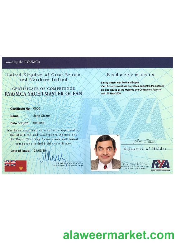 UK RYA Yachtmaster Certificates of Competence