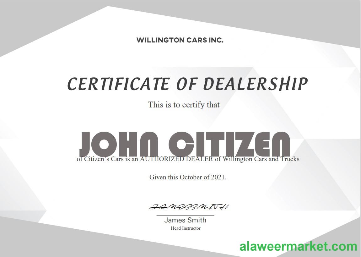 USA Dealership Completion cert