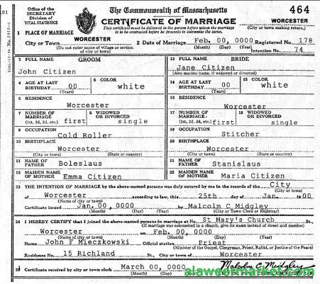 USA Massachusetts marriage certificate template in PSD format