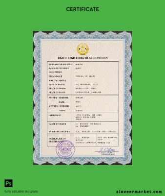Afganistan vital record death Sertifika PSD