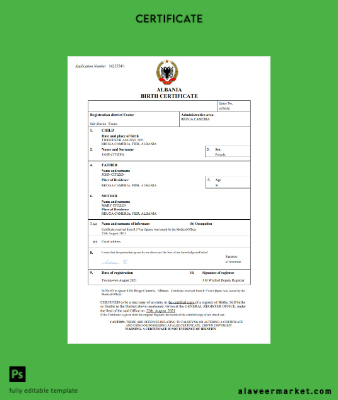 Arnavutluk birth Sertifika Word and PDF