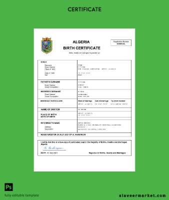 Cezayir vital record birth Sertifika Word