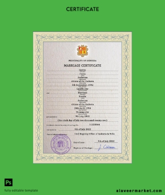 Andorra marriage Sertifika PSD Şablon