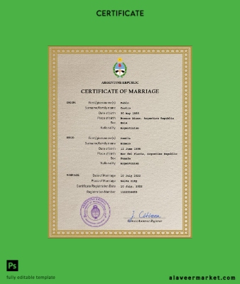 Arjantin marriage Sertifika PSD Şablon