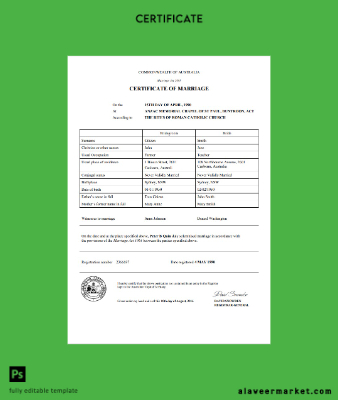 Avustralya Avustralya Capital Territory marriage Sertifika Şablon in Word