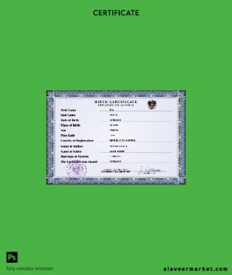 Avusturya vital record birth Sertifika PSD Şablon