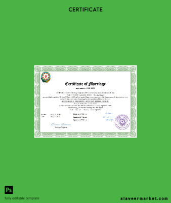 Azerbaycan marriage Sertifika Word and PDF Şablon