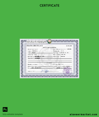 Azerbaycan vital record death Sertifika PSD Şablon