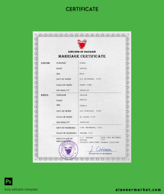 Bahreyn marriage Sertifika PSD Şablon