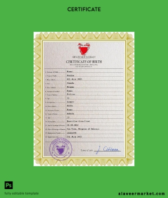 Bahreyn vital record birth Sertifika PSD Şablon