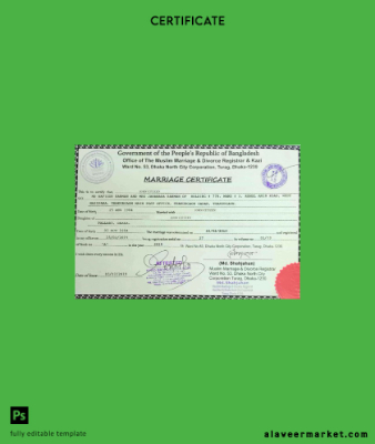 Bangladeş Office of muslim marriage & divorce registrar marriage Sertifika